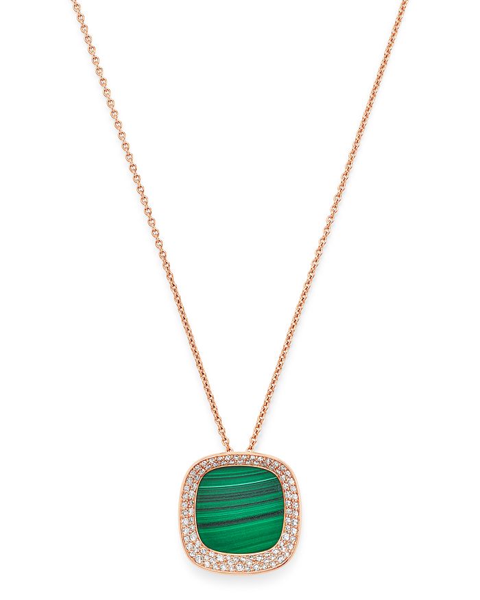 Roberto Coin 18k Rose Gold Carnaby Street Diamond & Malachite Pendant Necklace, 16 In Green/gold