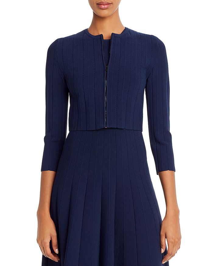 Narciso Rodriguez Cropped Zip-front Knit Cardigan In Navy