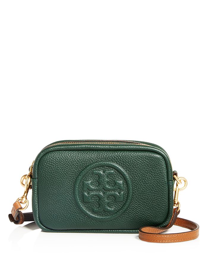 Tory Burch Perry Bombe Mini Leather Crossbody In Pine Tree/gold