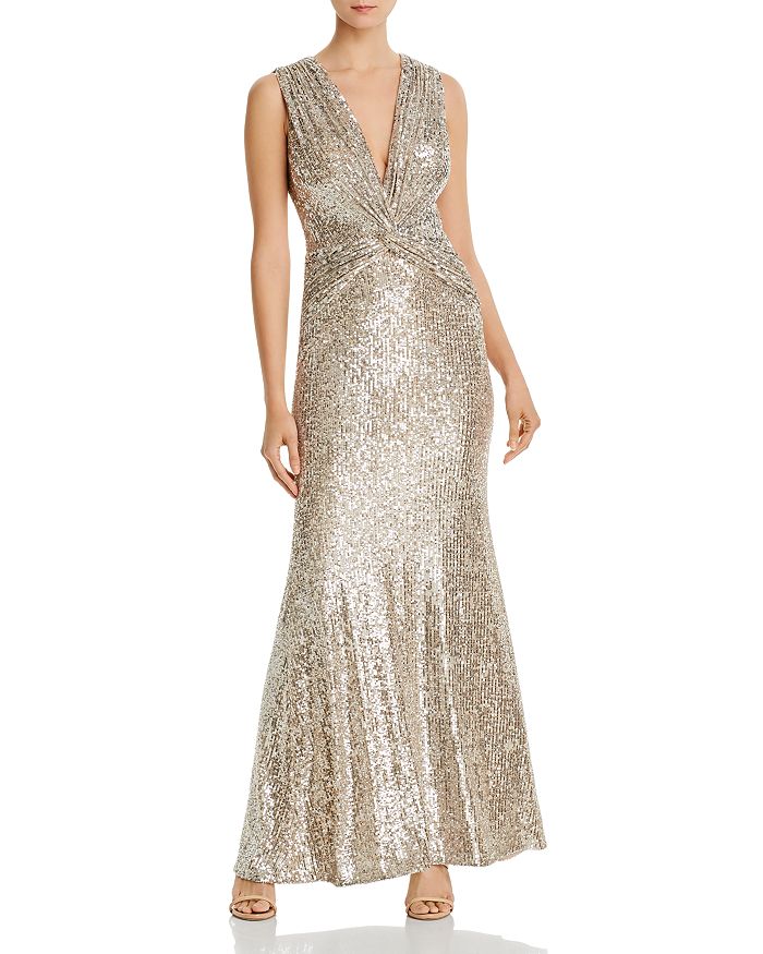 Aqua Sequined Twist-front Gown - 100% Exclusive In Nude/silver