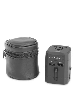 Royce New York International Travel Adapter in Leather Carrying Case