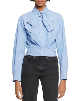 Sandro Saul Cropped Bow Detail Shirt Bloomingdale's