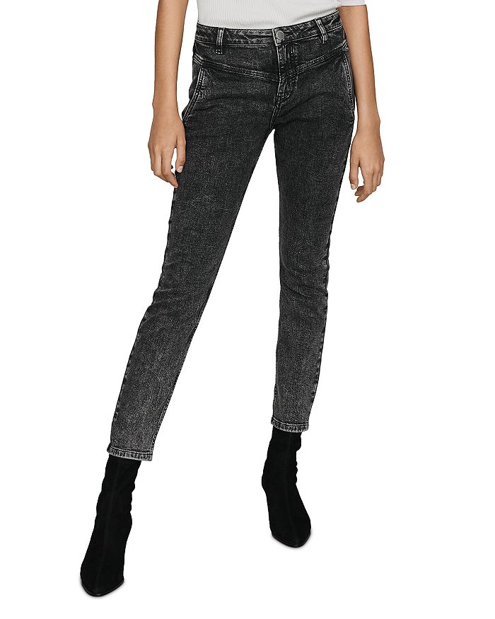 MAJE PIERRE HIGH-RISE ACID-WASHED JEANS IN ANTHRACITE,MFPJE00093