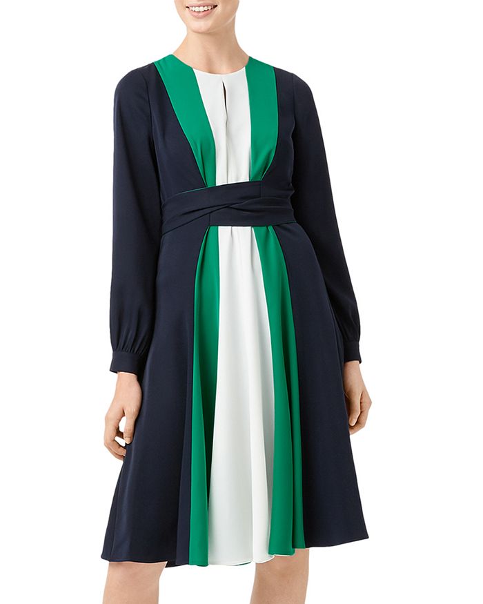 HOBBS LONDON LYLA COLOR-BLOCK TIE-WAIST DRESS 012056553697L00