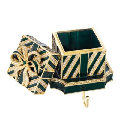 Striped Gift Box Crystal &amp; Pewter Stocking Holder 