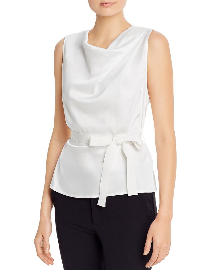 PAULE KA Belted Sleeveless Satin Top Bloomingdale's