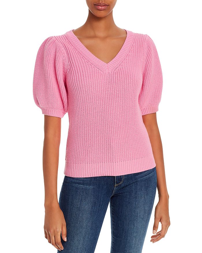 525 America V Neck Puff Sleeve Sweater Bloomingdale s