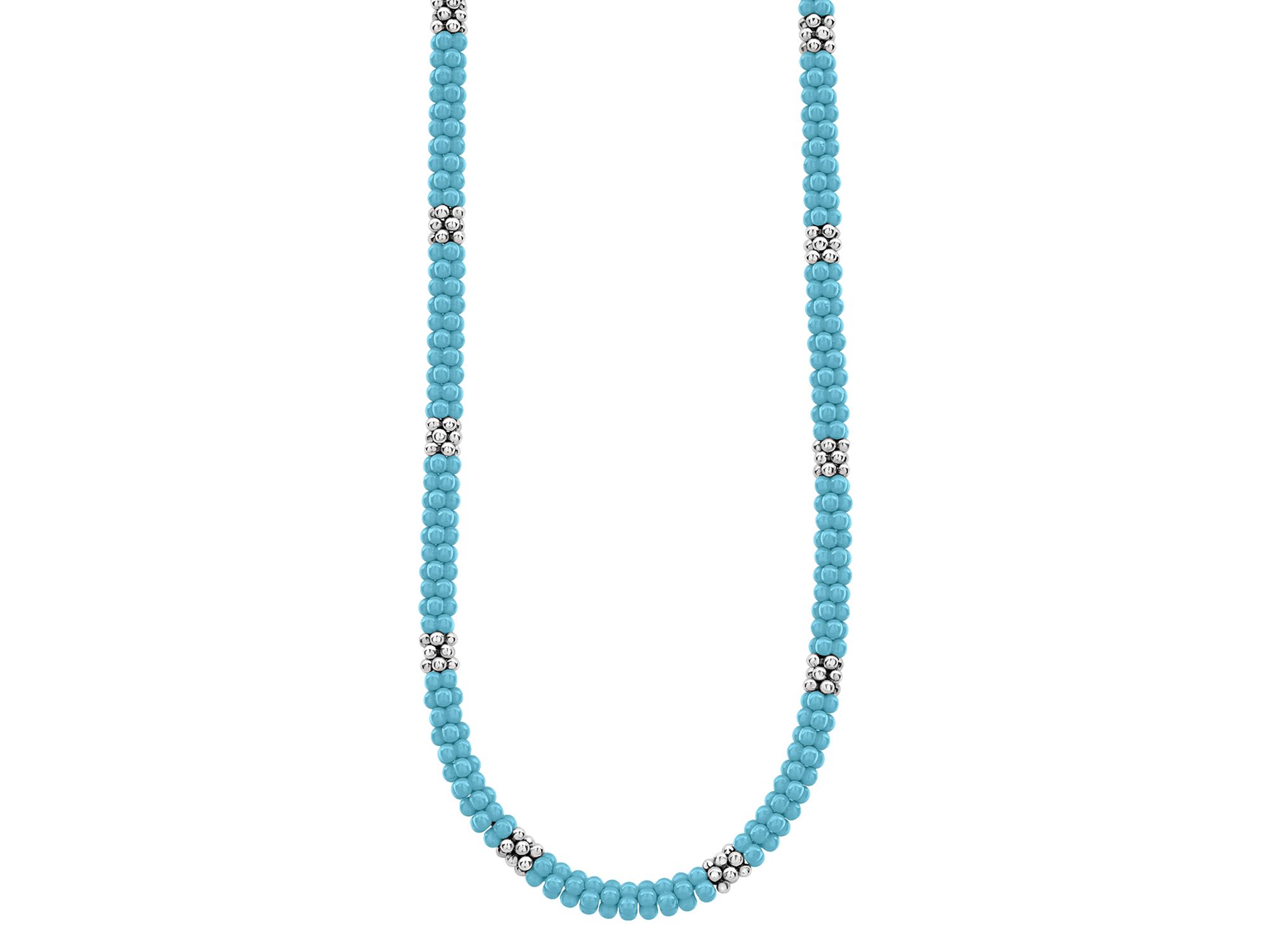 Sterling Silver Caviar Blue Caviar Ceramic Beaded Necklace, 16" — Image 5