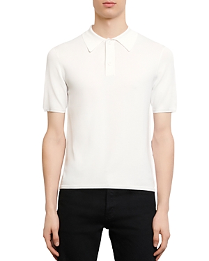 Sandro Fine Knit Polo Shirt With Short Sleeves In Ecru