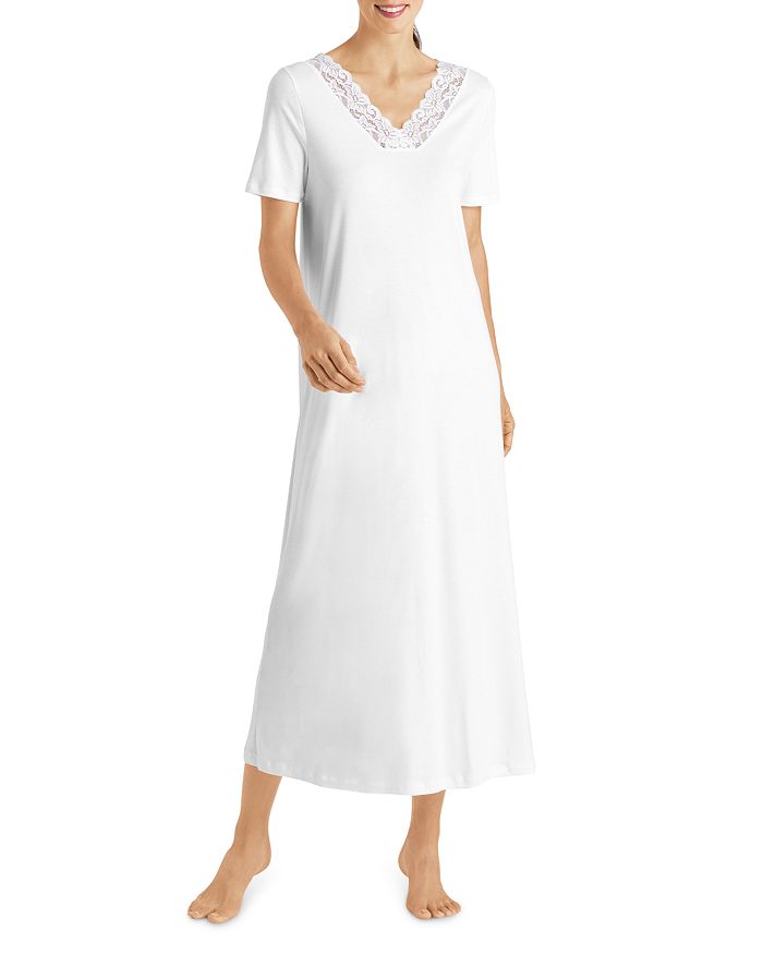 Shop Hanro Moments Short Sleeve Long Gown In White