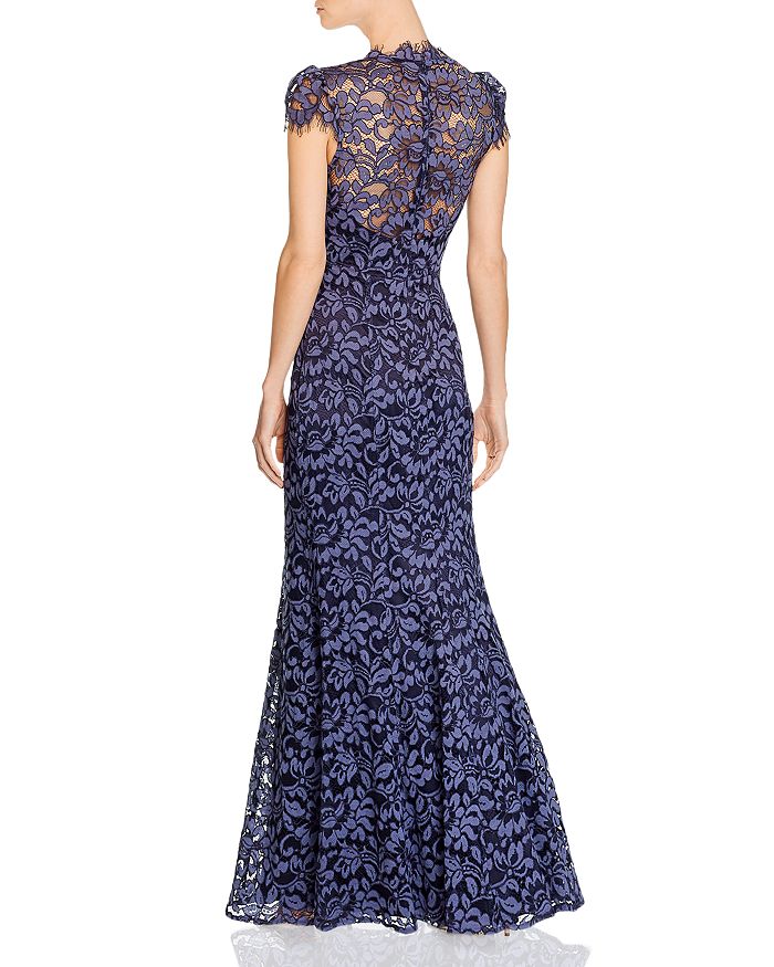 Shop Eliza J Scalloped-edge Lace Gown In Navy