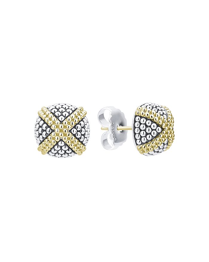 Shop Lagos 18k Yellow Gold & Sterling Silver Signature Caviar Square Earrings In Gold/silver