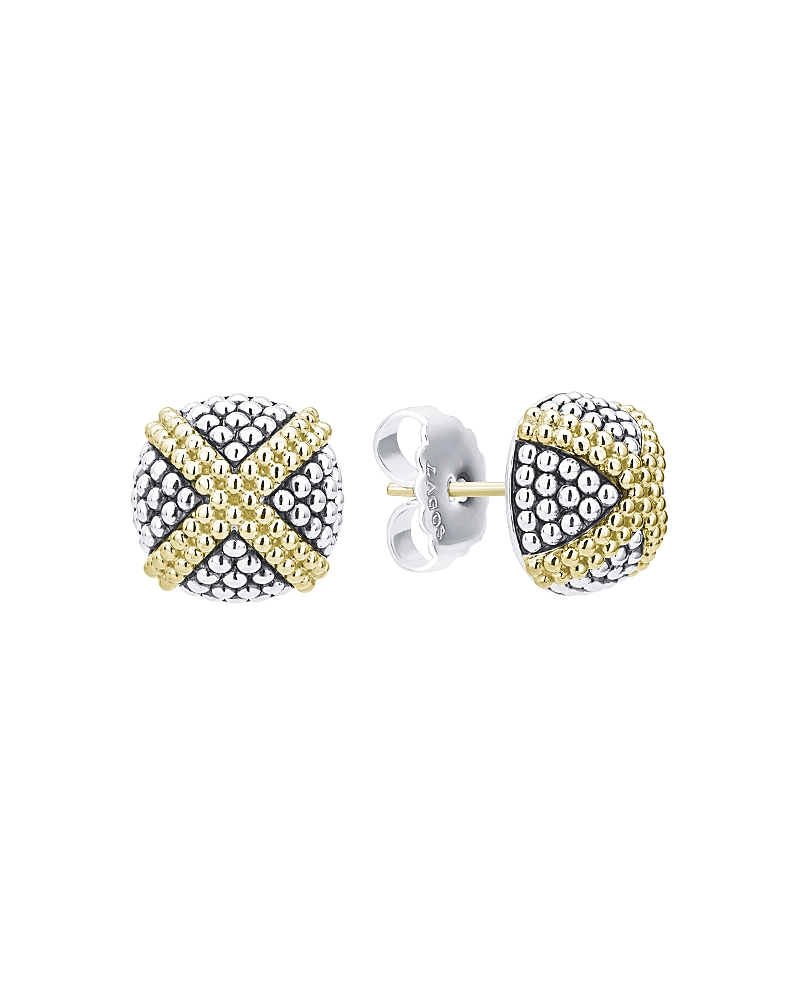 Lagos 18k Yellow Gold & Sterling Silver Signature Caviar Square Earrings In Gold/silver