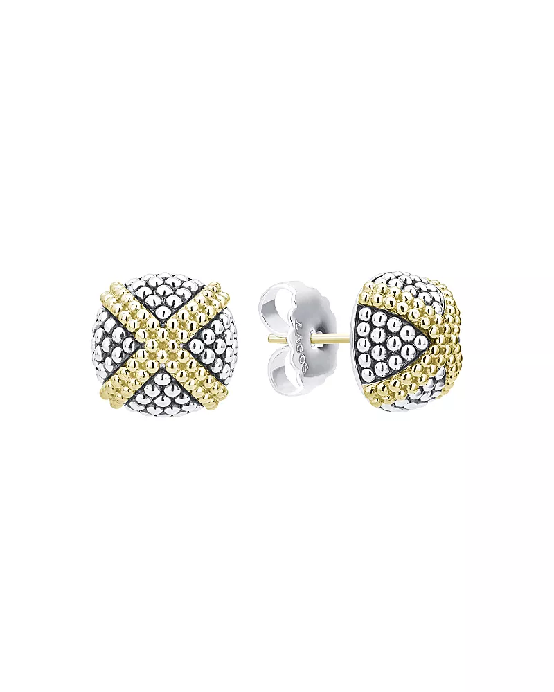 Lagos 18K Yellow Gold & Sterling Silver Signature Caviar Square Earrings