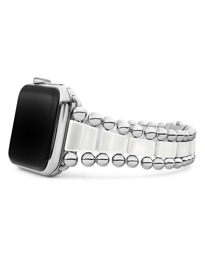 Lagos Smart Caviar White Ceramic Apple Watch Bracelet, 42-44mm