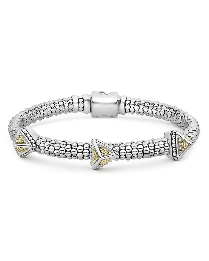 Lagos Sterling Silver & 18k Yellow Gold Ksl Triple Pyramid Bracelet In Gold/silver