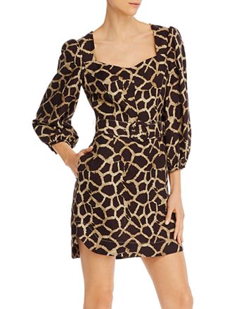 Rebecca Vallance Giraffe Print Puff-Shoulder Mini Dress | Bloomingdale's