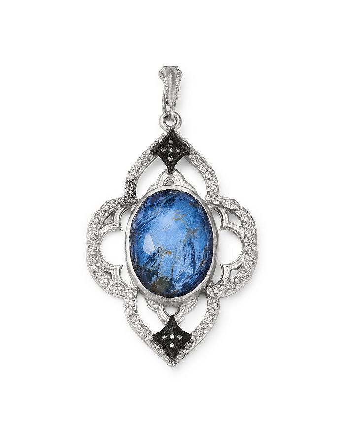 ARMENTA STERLING SILVER NEW WORLD CHAMPAGNE DIAMONDS, BLUE PIETERSITE & WHITE QUARTZ PENDANT,13650