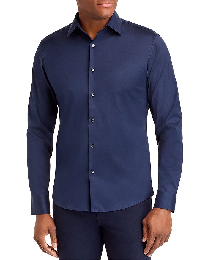 Shop Michael Kors Slim Fit Long Sleeve Stretch Cotton Button Down Shirt In Midnight