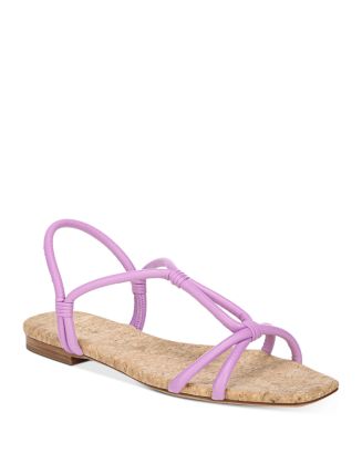 VINCE. Womens Black Cork Strappy Hazen Square Toe Slip On Leather Slingback Sandal
