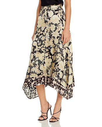 Rebecca Taylor Floral Print Asymmetrical Hem Midi Skirt | Bloomingdale's