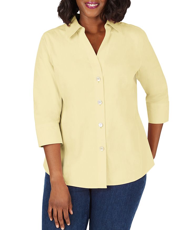 Foxcroft Plus Paityn Three-quarter Sleeve Poplin Shirt In Sunbeam