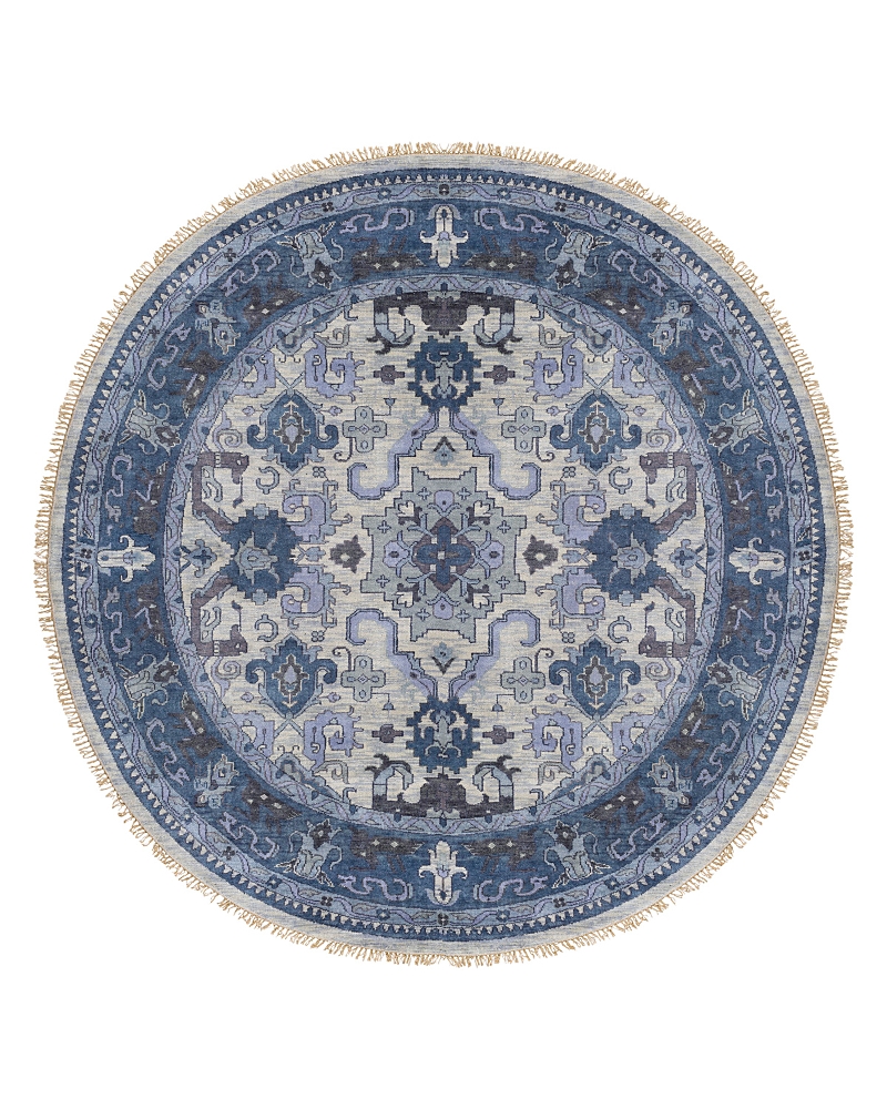 Surya Zeus Zeu-7828 Round Area Rug, 8' Round In Navy/gray/ivory