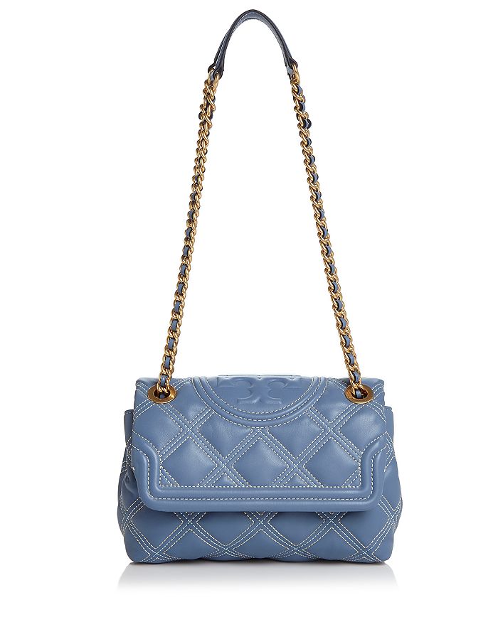 Tory Burch Fleming Contrast stitch Small Leather Convertible Shoulder Bag In Bluewood Pancake ModeSens