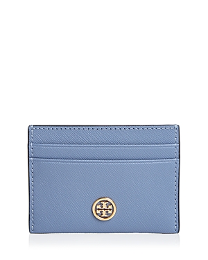 Tory Burch Robinson Leather Card Case In Bluewood