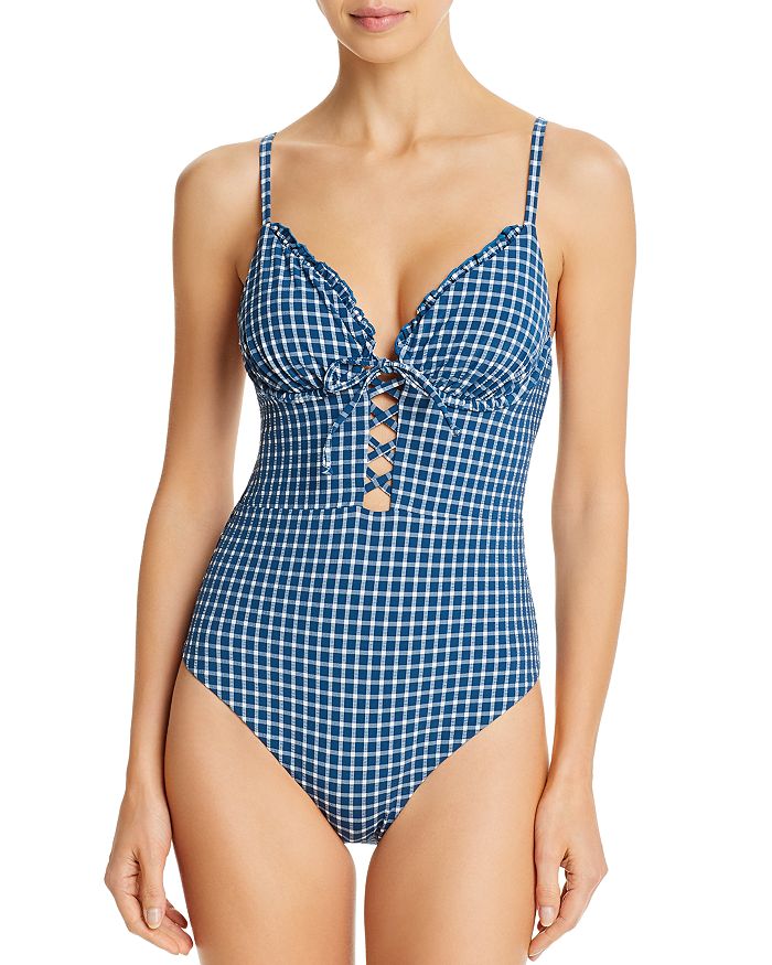Red Carter Shirred Maillot One Piece Swimsuit Bloomingdale S
