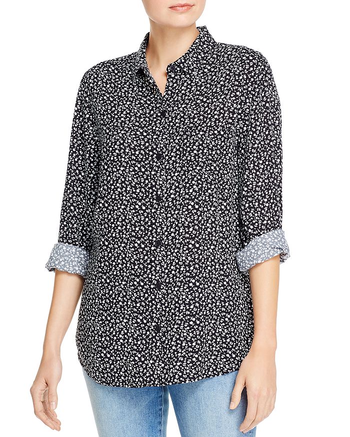 Beachlunchlounge Printed Button-down Top In Black Dahlia