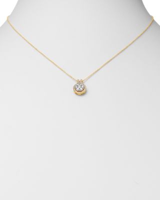 Diamond Halo Cluster Pendant Necklace in 14K White & Yellow Gold 