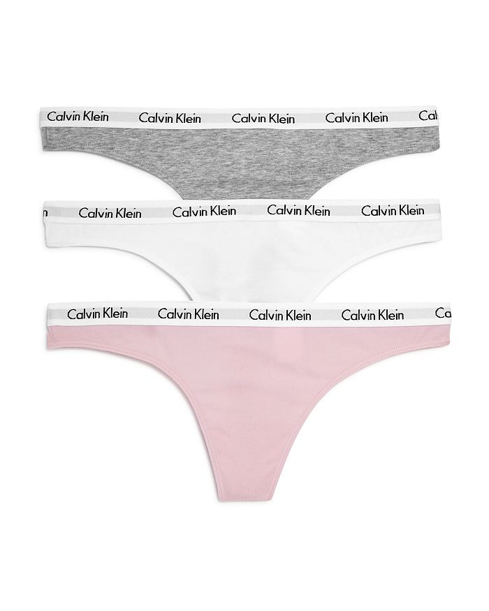 Calvin Klein Carousel Thongs, Set Of 3 In Bubble Gum.white/gray