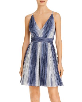 AQUA Metallic Stripe Fit & Flare Dress - 100% Exclusive | Bloomingdale's