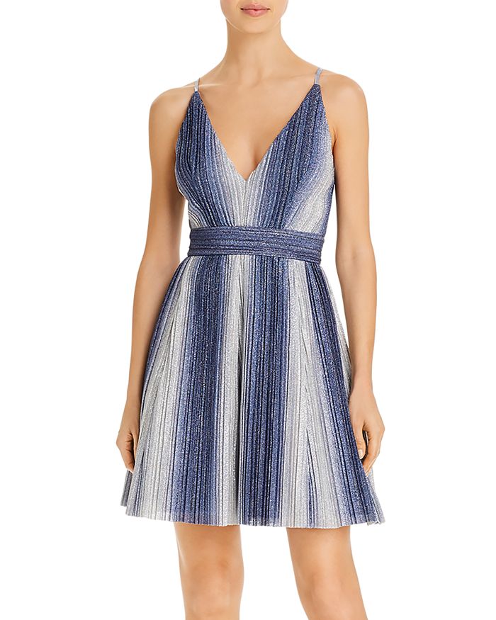 Minuet Women's Striped Fit And Flare Cocktail Dress - Short, Fully Lined, Perfect For Special Occasions