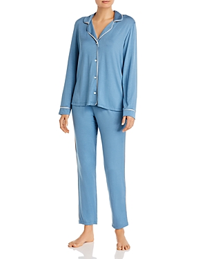 Eberjey Gisele Tuxedo Slim Long Pj Set In Blue/blush