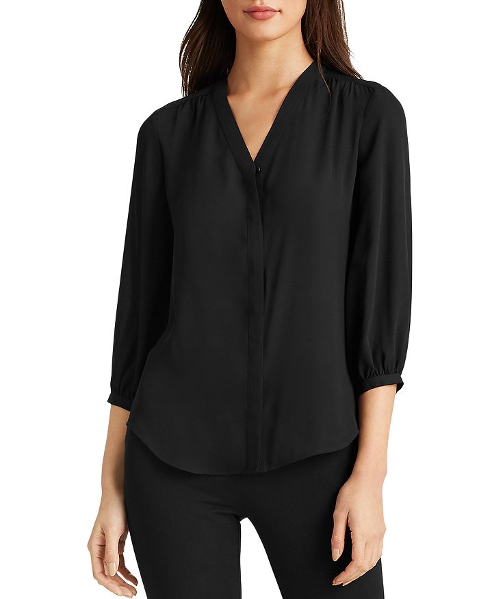 Ralph Lauren Lauren  Georgette Shirt In Polo Black