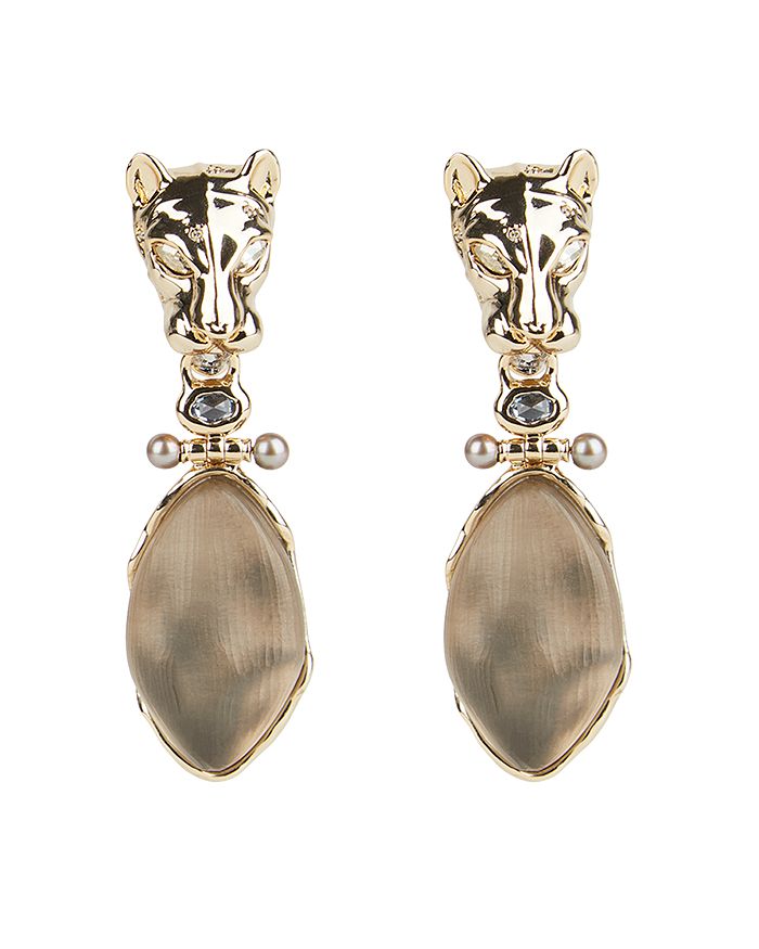 ALEXIS BITTAR PANTHER HEAD, LUCITE & CRYSTAL CLIP-ON DROP EARRINGS,AB0SE003059