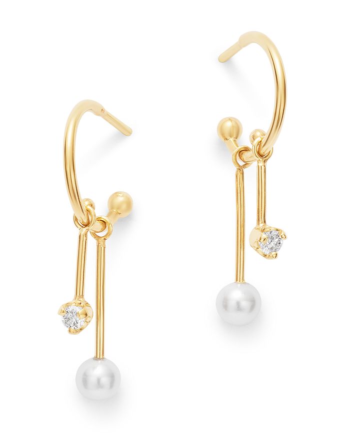 Zoë Chicco 14k Gold Cultured Freshwater Pearl & Diamond Dangle Hoop Earrings In White/gold