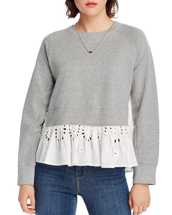 Lini Claire Eyelet Hem Sweatshirt - 100% Exclusive In Gray/lace