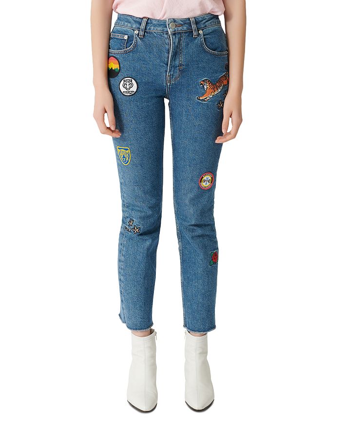 Maje Patchy Skinny Jeans With Patches In Blue