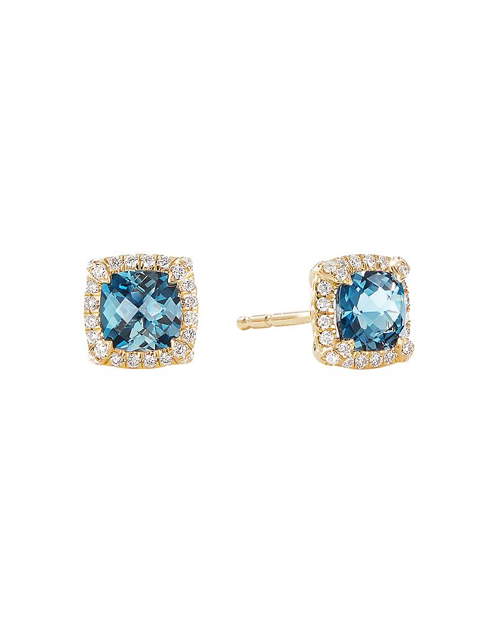David Yurman - Petite Ch&acirc;telaine&reg; Pav&eacute; Bezel Stud Earrings in 18K Yellow Gold with Gemstones and Diamonds