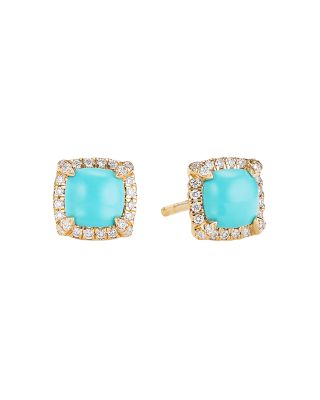 Petite Ch&acirc;telaine&reg; Pav&eacute; Bezel Stud Earrings in 18K Yellow Gold with Gemstones and Diamonds, 5mm