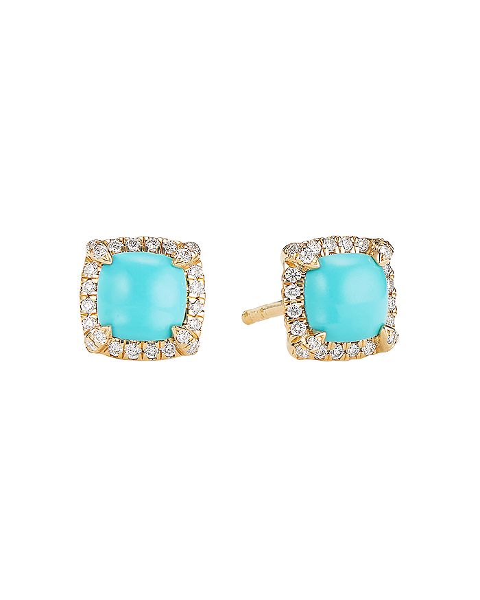 DAVID YURMAN PETITE CHATELAINE PAVE BEZEL STUD EARRINGS IN 18K YELLOW GOLD WITH TURQUOISE AND DIAMONDS,E14986D88DTQDI