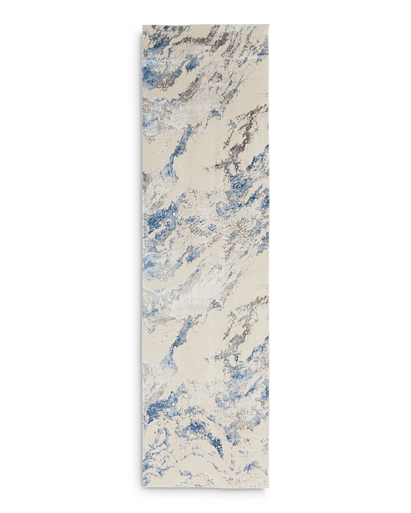 Nourison Silky Textures Sly03 Runner Area Rug, 2'2 X 7'6 In Blue/ivory