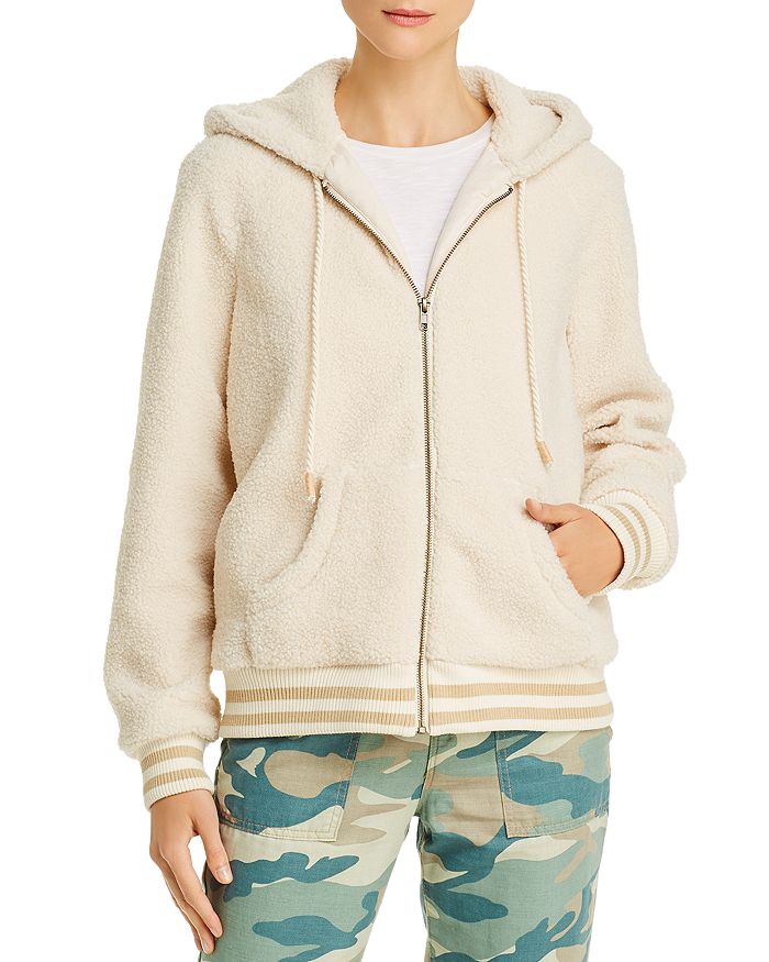 Mother The Zip Up Sherpa Hoodie In Ivory