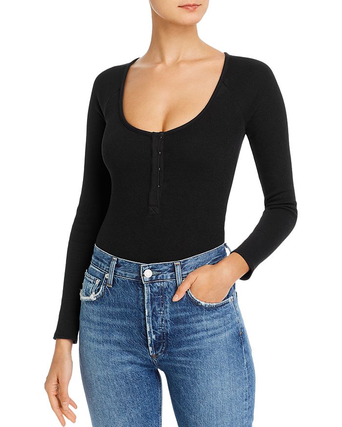 Shop Good American Snap Front Bodysuit In Black001