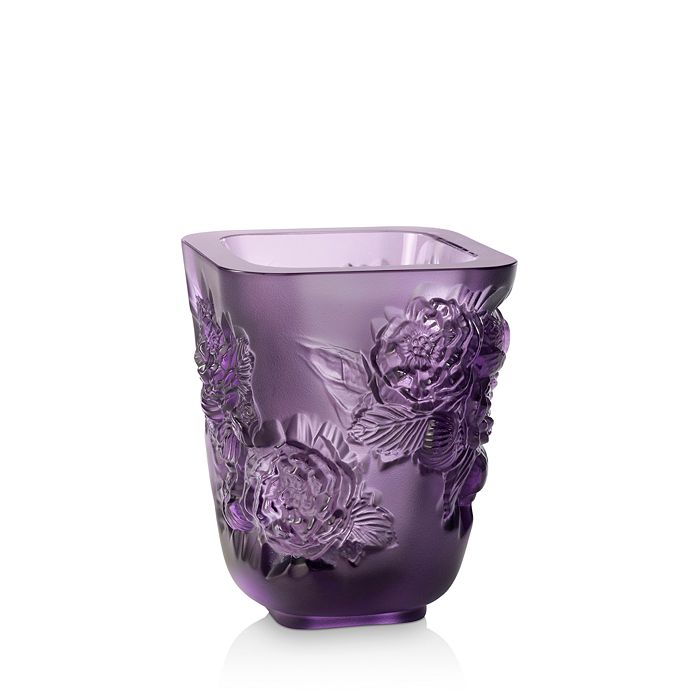 Lalique Purple Pivoines Small Vase In Purple