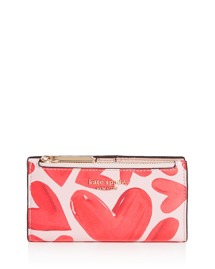Kate Spade Spencer Ever Fallen Heart print Slim Bi fold Wallet In Tutu Pink gold ModeSens
