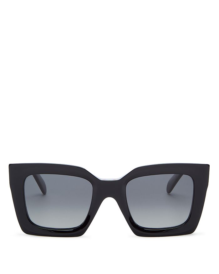 Shop Celine Polarized Bold Square Sunglasses, 51mm In Shiny Black/smoke Polarized